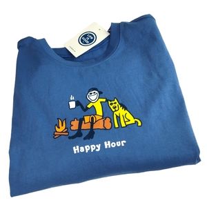 NWT Life Is Good Jake & Rocket Happy Hour Comic Blue Short Sleeve Tee SZ M